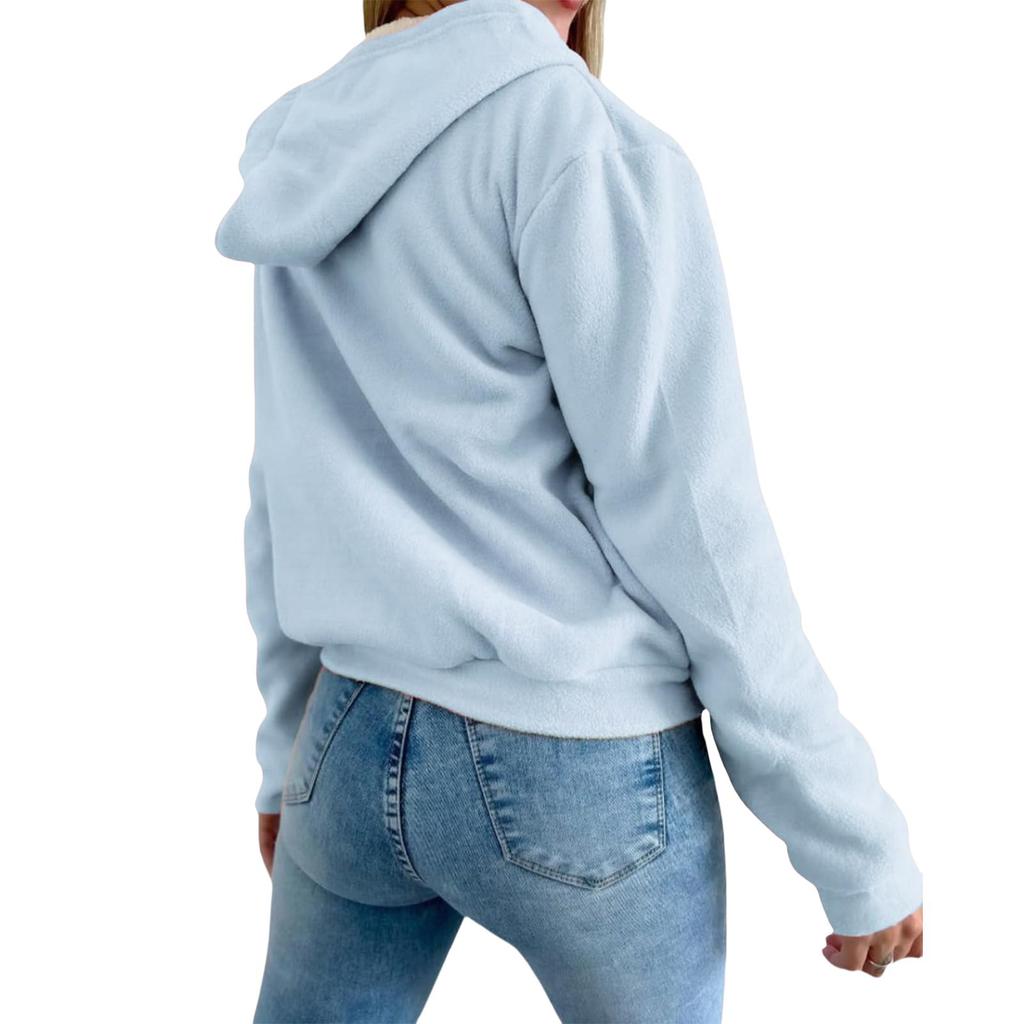 Women's Fashion Casual Zipper Pocket Warm Hooded Cardigan Sweatshirt Jacket