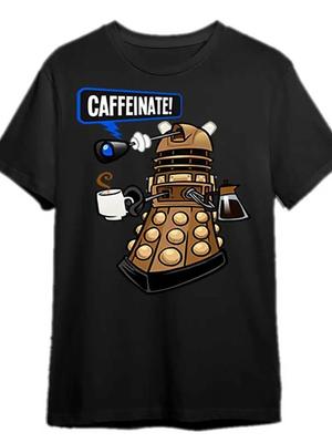 Men’s Doctor Who Dalek Graphic T-Shirt - ''Caffeinate!'' Funny Black Cotton Short