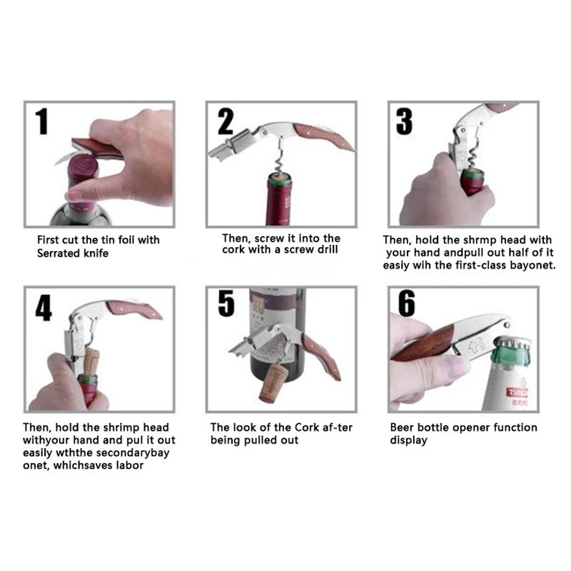 Kellnermesser mit Griff aus rotem Birnenholz für Bier- oder Weinflasche, leicht zu tragen für Picknickzeit, Küchenzubehör oder Barmann