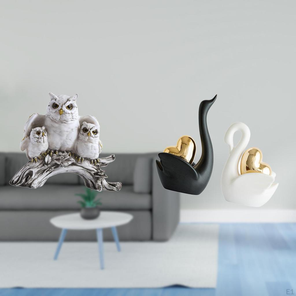 Owl And Swan Figurines Tabletop Ornament Sculpture for Living Room Office Cabinet Decor NightStand