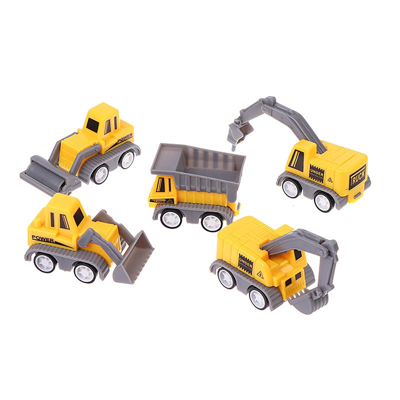 5Pcs/Set Educational Children'S Toy Building Blocks Engineering Vehicle Model Mini Cars Excavator Crane Dump Truck