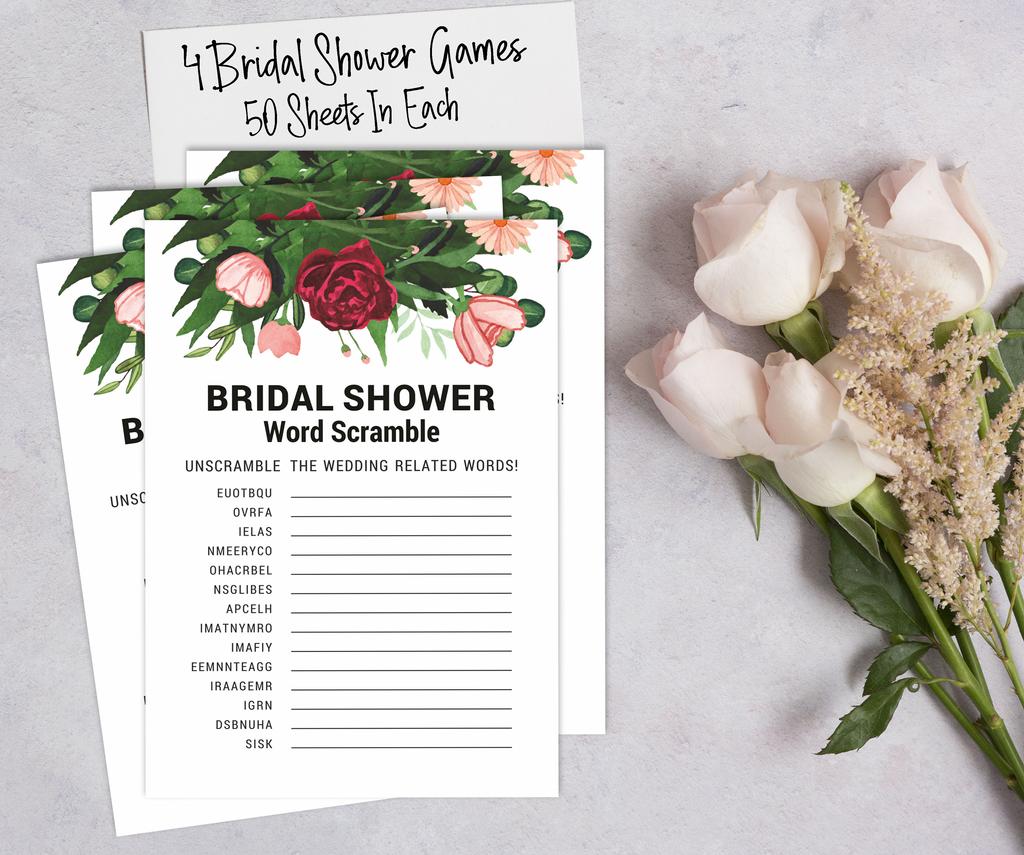 Inkdotpot Bachelorette Party Games Set Bundle Floral Greenery Of 4(50 Sheets Each) W Miss To Mrs Gold Banner Fun Bridal Shower Games