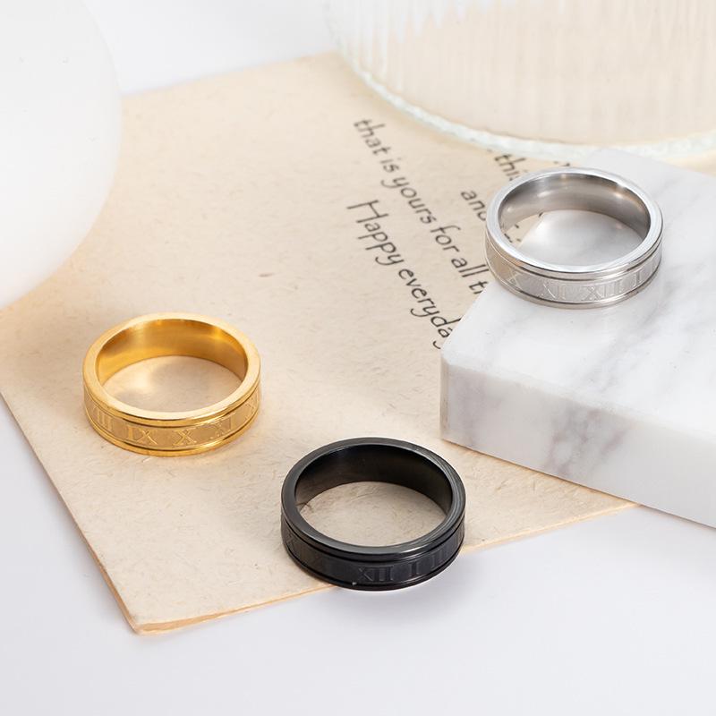 Punk Hip Hop Stainless Steel Roman Numeral Ring - European American Street Style Titanium Finger Ring