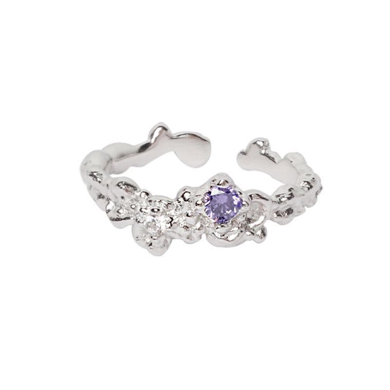 Irregular Retro Zircon Amethyst Adjustable Ring