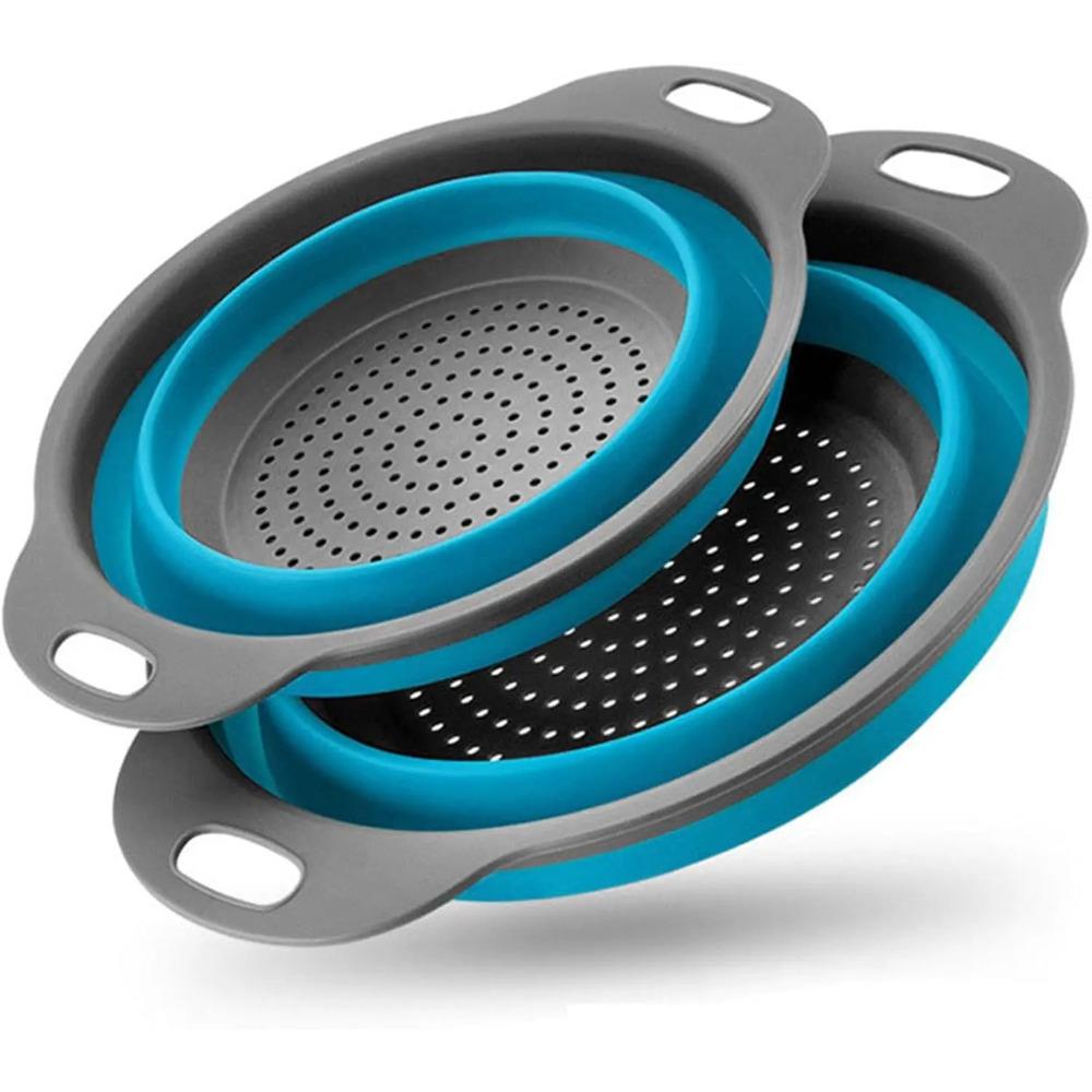 Collapsible Colander Set of 2 Silicone Kitchen Strainer Set, Perfect for Draining Pasta, Vegetable and Fruit for Kitchen Use