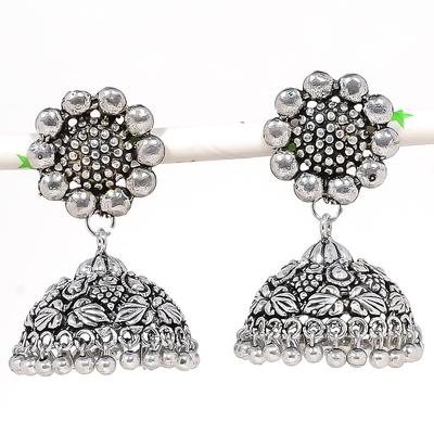 Natural Indian Look Jhumki Gemstone Silver Tribal Bali Earring 1.97" H9S22