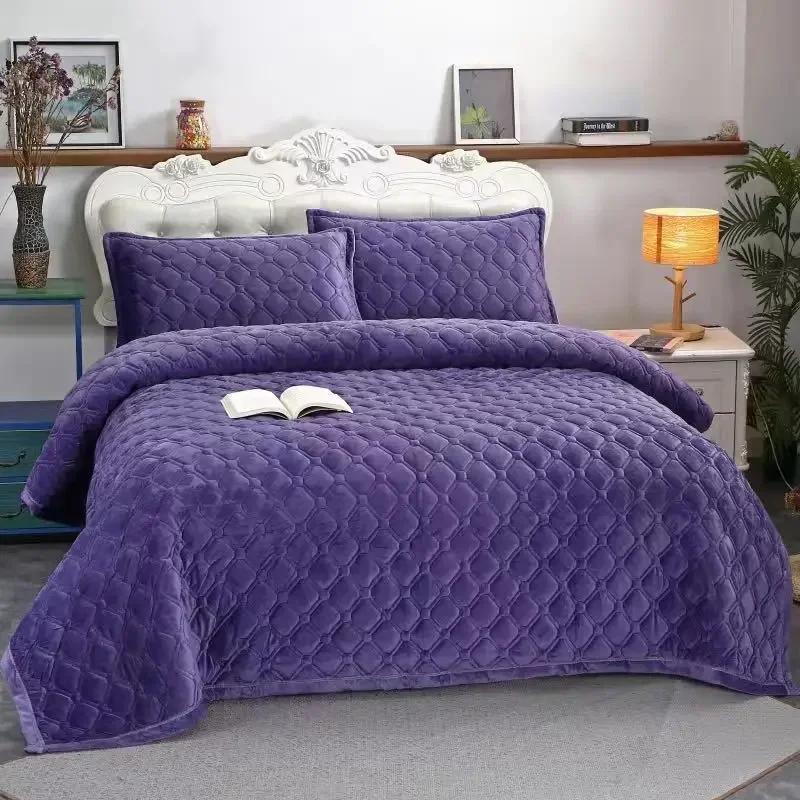 Home Textiles Winter Warm Thick Velvet Bedspread Sheet Bedcover Mattress Cover Bed Sheet Set King Queen Single