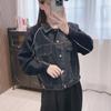 Ageing Splicing Denim Jacket Women's Autumn and Winter Korean Wear Casual Knitted Cardigan