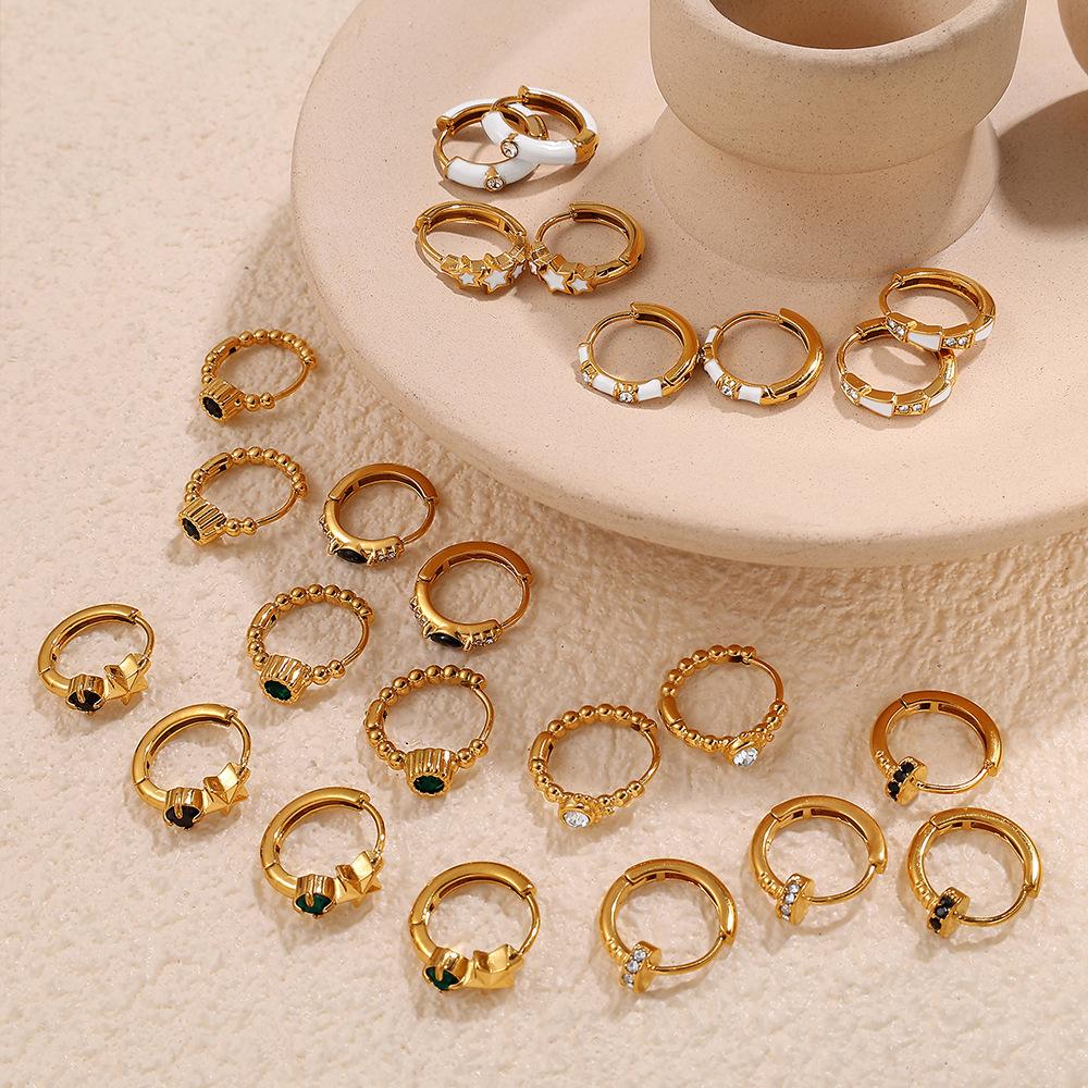 Japanese and Korean Popular Jewelry, Stainless Steel Gold-plated Earrings, Ear Buckles, Summer Earrings, Inlaid Rhinestone Earrings.
