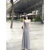 Kumikumi Pure Desire Style Sexy Gray Sling Dress Women Summer With Chest Pad Slim fit Backless Sheath Long dress