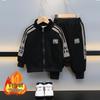Boys' Plush Cardigan & Sweatpants Set: Stylish Autumn/Winter Sportswear