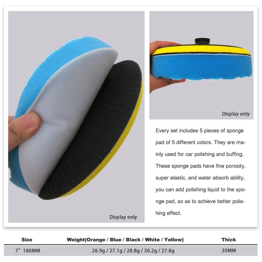 7 Inch 180mm Car Polishing Foam Pad 5 Color Set For Waxing Buffing Scratch Removal Auto Detailing Sponge Tools