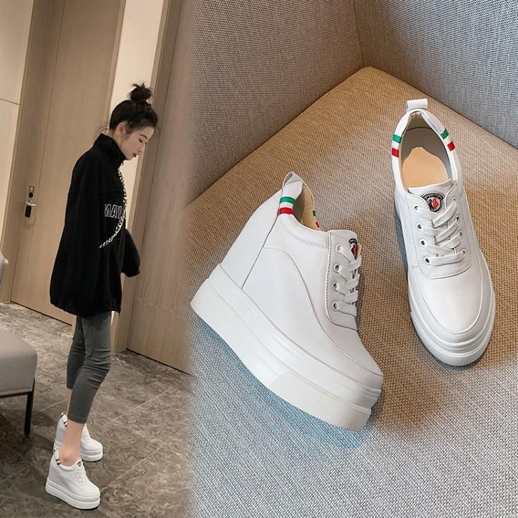 12Cm thick-soled muffin sole leather single shoes women's 2025 new inner height-increasing small white shoes slope heel casual versatile women's shoes