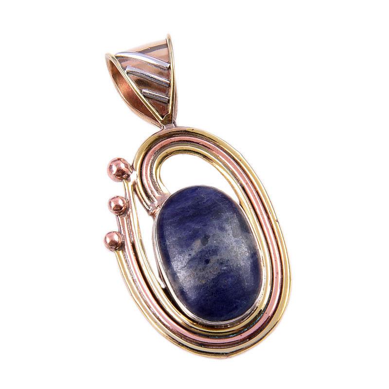 Natural Sodalite Gemstone 925 Solid Sterling Silver Two Tone Pendant 1.50" O6q58