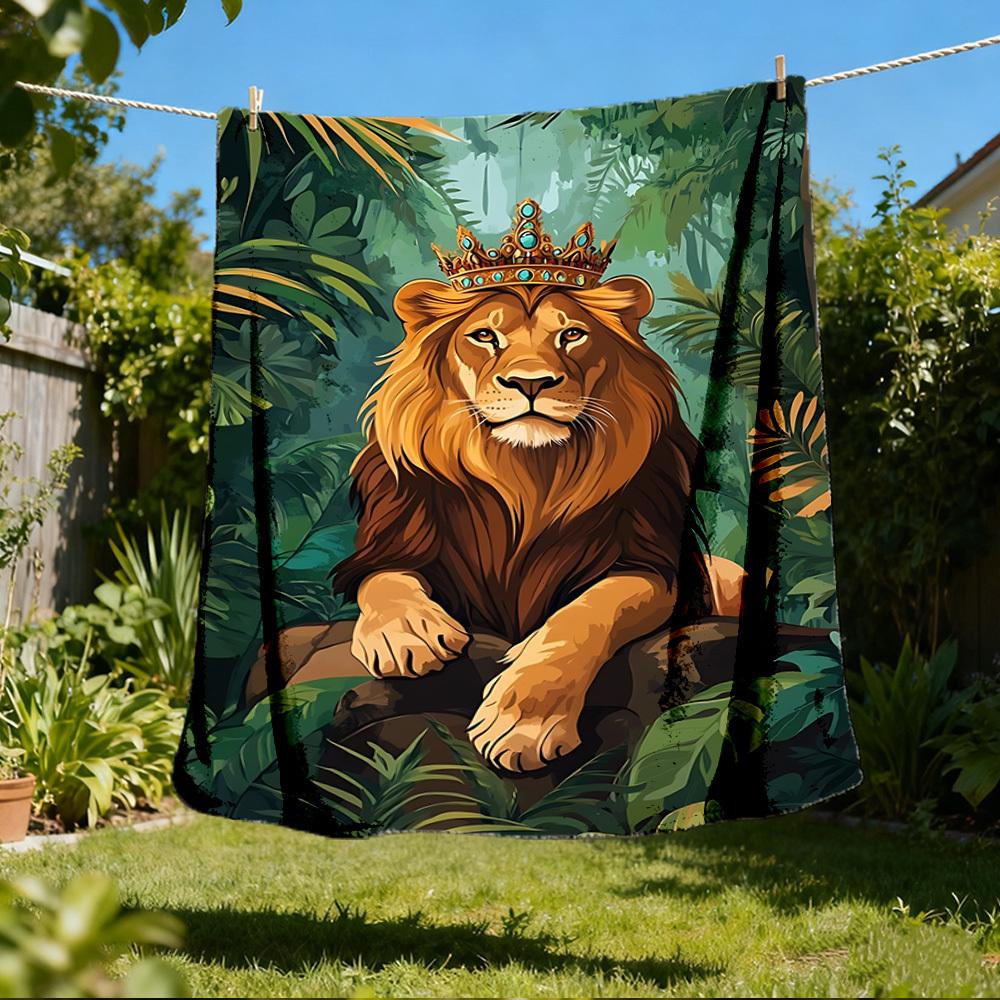 1pc Lion King Jungle Throw Blanket Polyester Fiber, Lightweight Flannel, Soft & Warm, All Season Use for Outdoor, Camping Digital Print