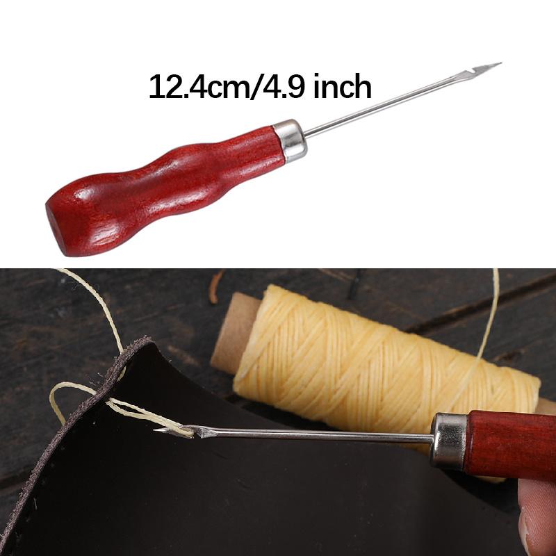 14pcs Leather Hand Sewing Tool Set/Includes Waxed Thread and Wooden Handle Needles/Heavy Duty for Leather Repair, Crafts, Binding, Belt Making/Ideal