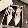 Black Beige Elegant Pointed Toe Ladies Office Work Shoes Spring Summer New T-straps Women's Mid Heels Hollow Out Dress Pumps