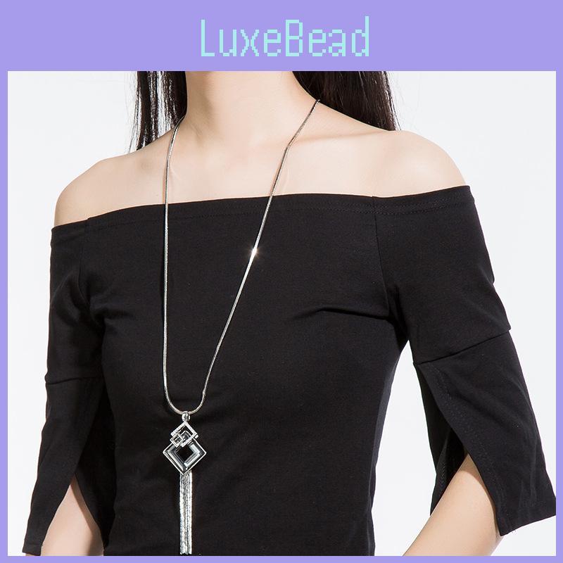 Elegant Long Sweater Chain Necklace For Women Stylish Geometric Titanium Steel Jewelry