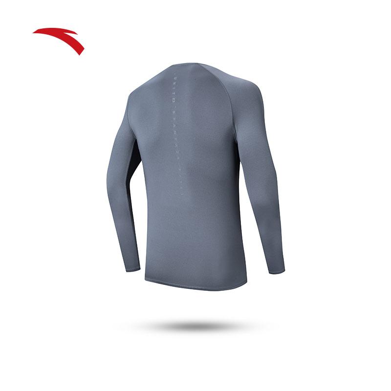 Anta Training Series Color Block Letter Round Neck Pullover Long Sleeve Fitness Shirt Men tops Coal-Gray 152457401-3