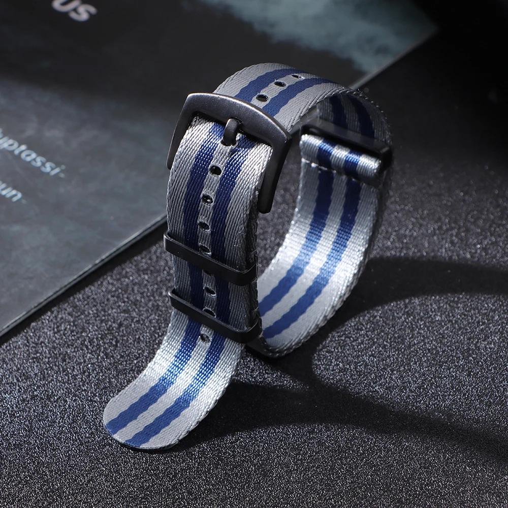 Ribbed Nylon Watchband Nylon Watch Strap 20mm 22mm Watchband Black Buckle Bracelet for Military Sport Watch Band Accessories