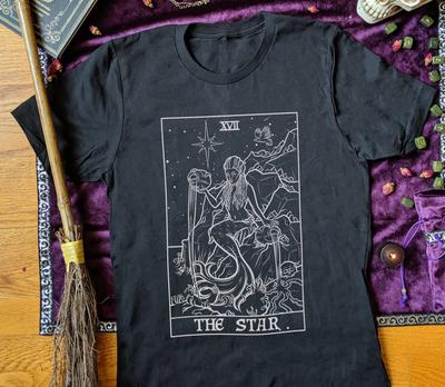 Stern Tarotkarte T-Shirt Meerjungfrau Schwarz Weiß Goth Horror Okkult Gruseliges T-Shirt