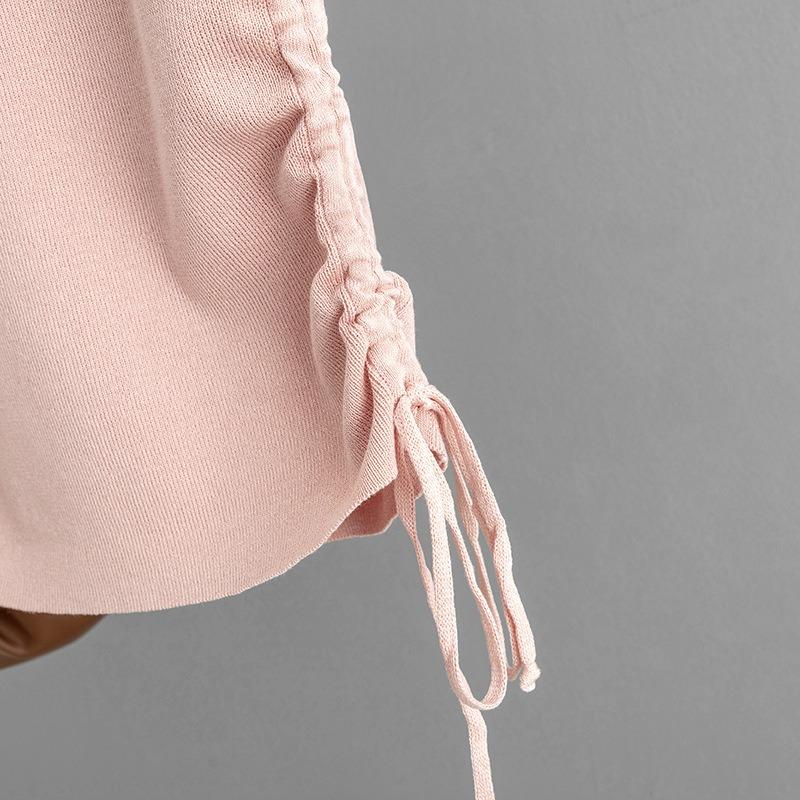 Sommer Damen Chic Kordelzug Kurz Slim Eisseide Strick Ärmellos V-Ausschnitt T-Shirt