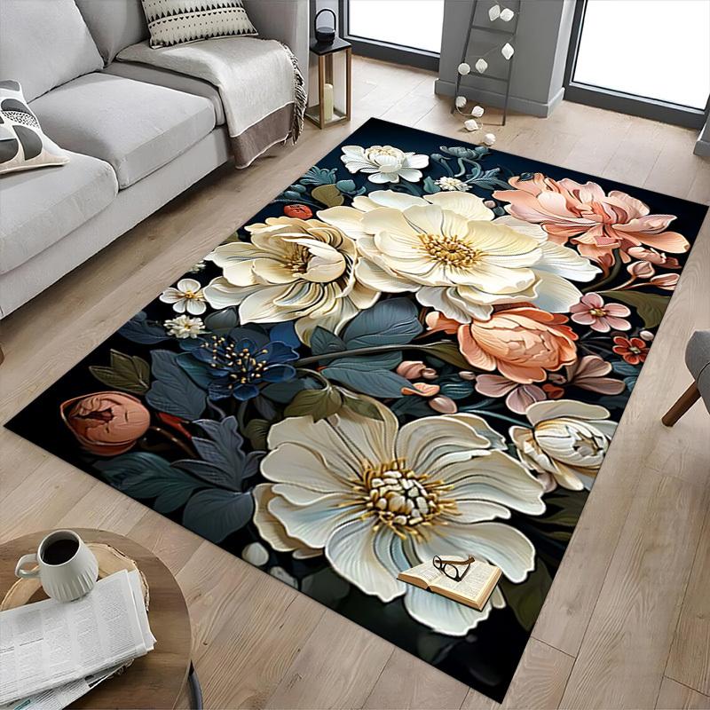 1PC Floral Pattern Carpet Ultra Soft, Thick & Absorbent, Non Slip Machine Washable Mat for Entryway