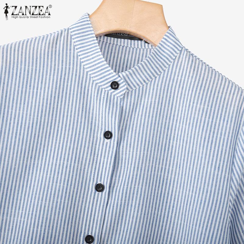 ZANZEA Women Stand Collar Casual Stand Collar Stripe Shirt Dress