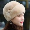 1Pieces Woman Faux Fur Winter Hat Thickened Keep Warm Middle-aged Cap Flower Decor Bucket Hats Cap Mountaineering Scarf