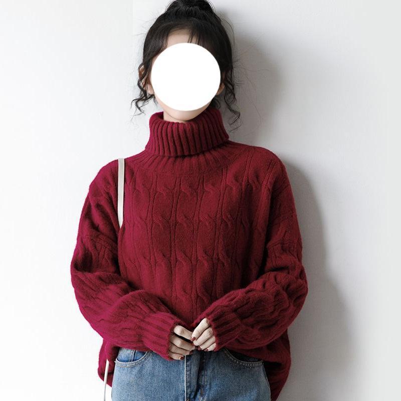 

Женский бордовый свитер с высоким воротником большого размера - Вязаный, с длинным рукавом, короткий пуловер для осени/зимы 2XL бордовый
