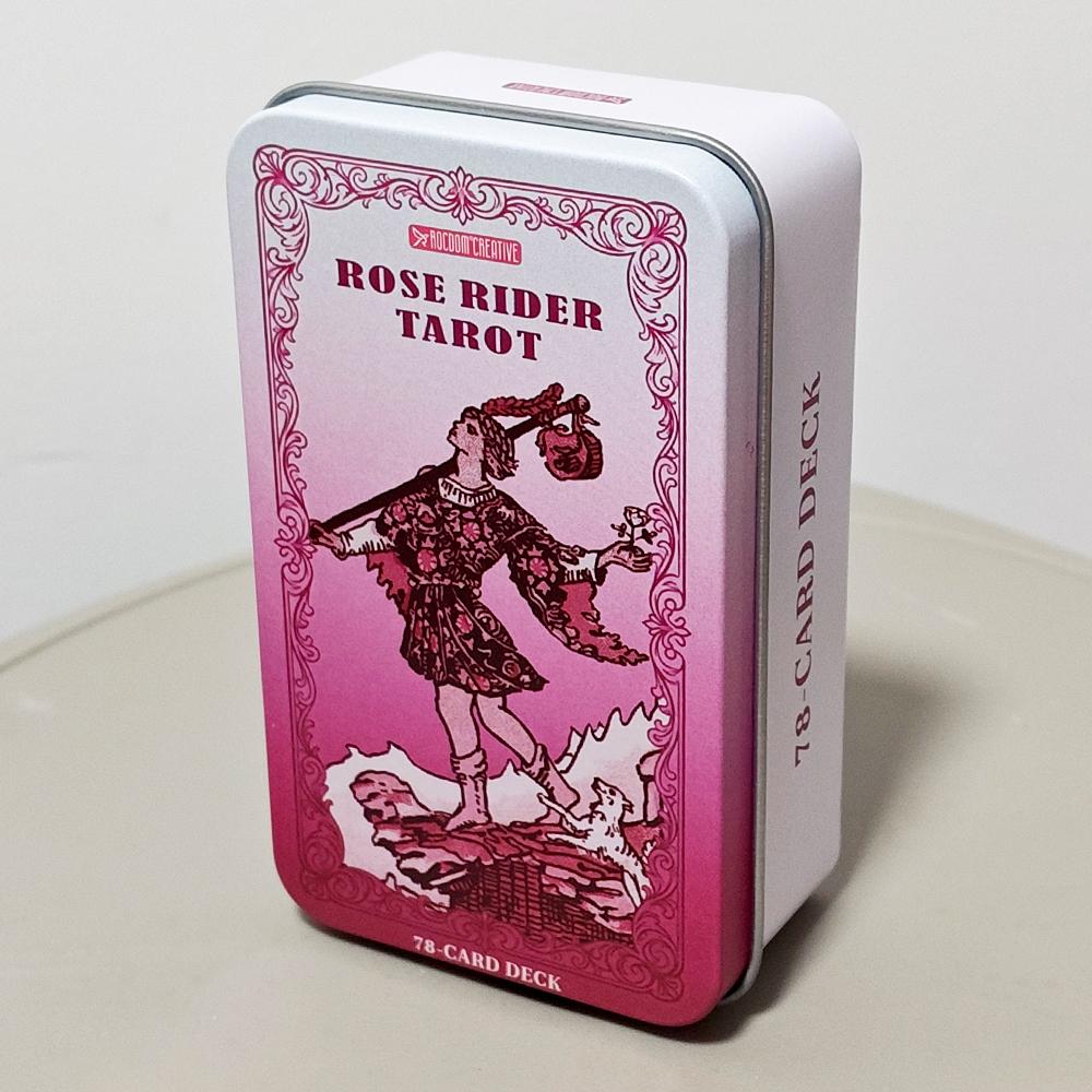 Rose Rider Tarot Deck 11*6.2cm in Tin Box - 78 Classic Vintage Pink Tarot Cards with Guidebook, Aesthetic Rose Pink