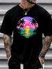 Men's Summer S Casual Short Sleeve T Shirt Tropical Sunset Palm Trees Ocean Sky Daily Casual Gym & Outdoor Loose Fitting Trendy Fashion Men's Casual