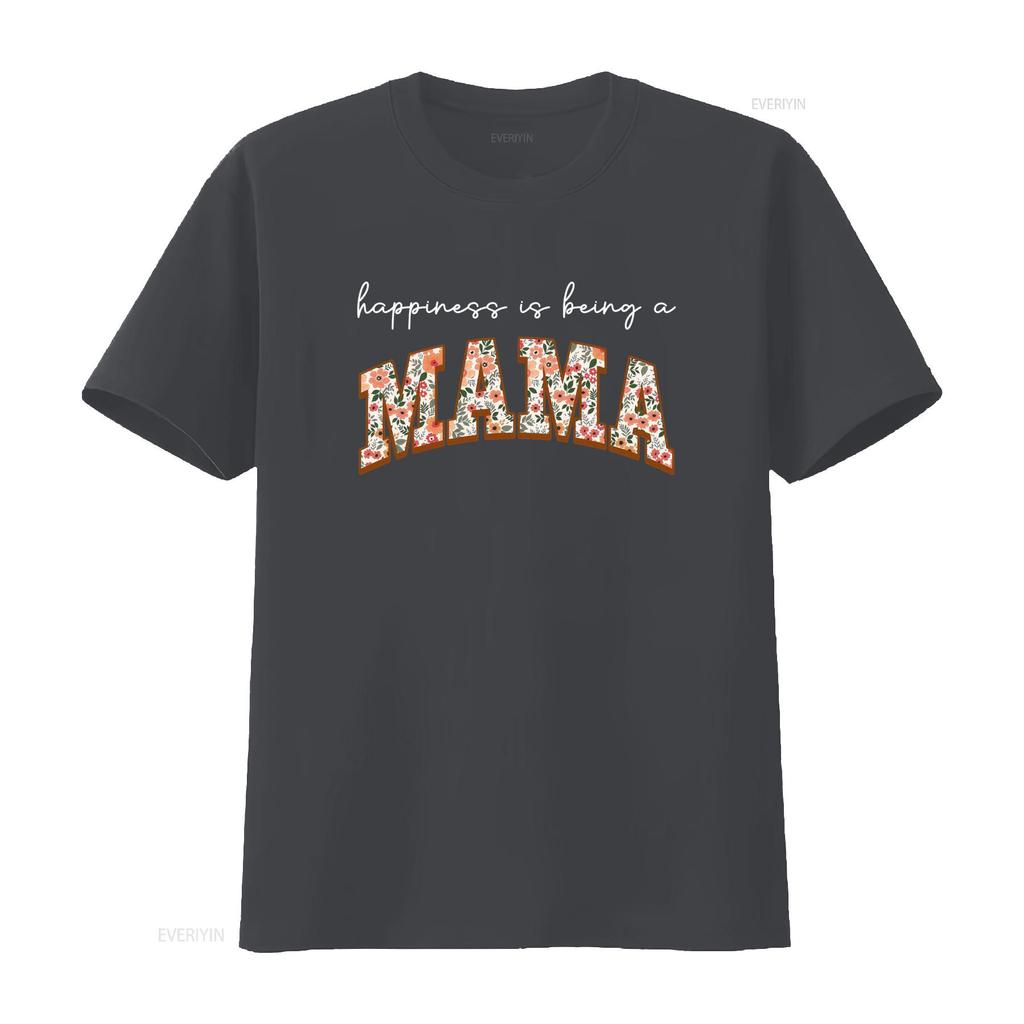 Retro Boho Floral Happiness Is Being A Mama Print Casual Mothers Day T Shirt vintage Washed Soft Stretched homme streetwear