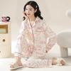 2025 Women's Cute Cartoon De Velvet Pajama Set - Long Sleeve, Plus Size, Lapel, Autumn/Winter