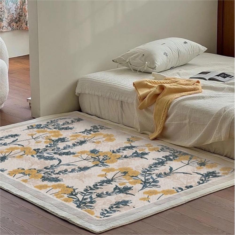 Korean Flower Imitation Cashmere Carpet Living Room Decoration Sofa Coffee Table Mat Cloakroom Girl Bedroom Bed Blanket
