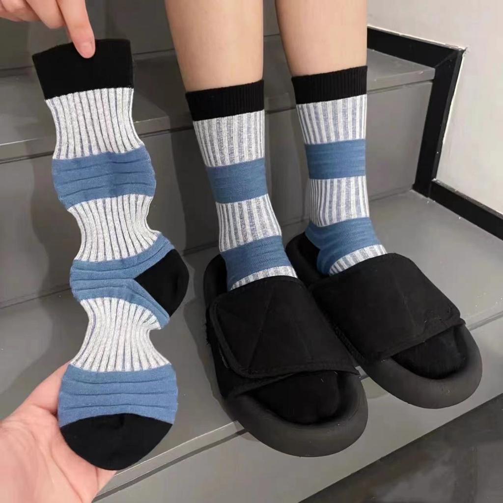 Japanese Niche Tide Brand Designer Striped Lantern Pig Large Intestine Socks Internet Celebrity Xiaohongshu Medium Tube Pure Cotton Socks