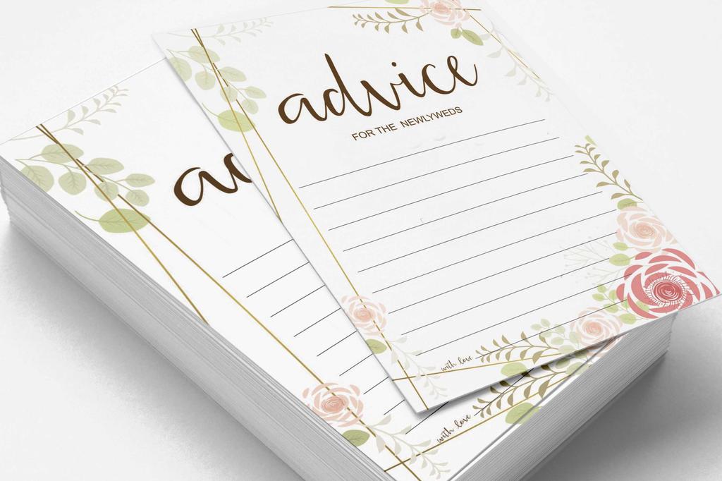 Inkdotpot Set of 50 Advice for The Newlyweds, Bride & Groom, Mr and Mrs Advice Cards Floral Wedding Décor, Guestbook Alternative 5x7 Inches