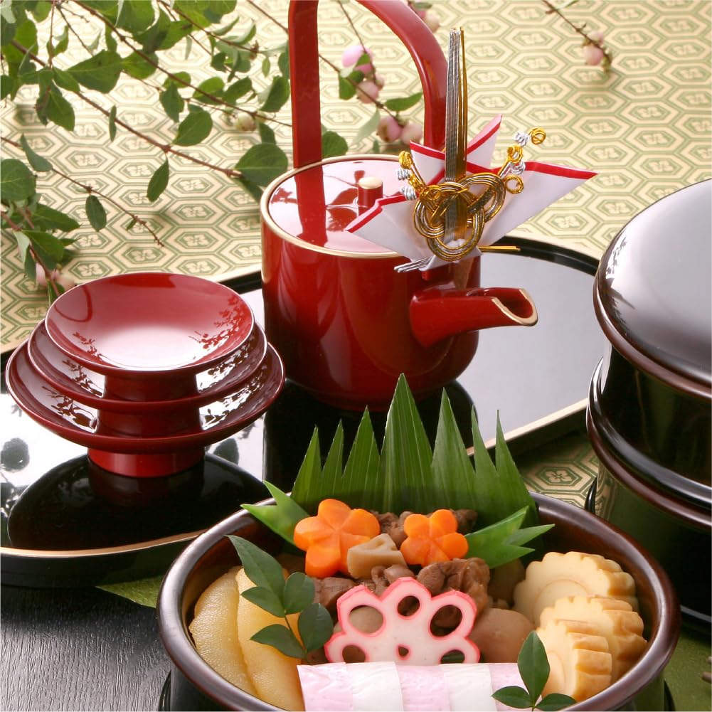 Sakai Sangyo Yamanaka Lacquerware Set of New Sake Cups Toso Made In Perfect for New New New and Any Year's (with Decorations) Japan. Year's
