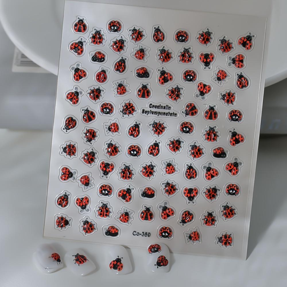 1 Sheet Cute 3D Embossed Ladybug Nail Stickers - Self-Adhesive Animal Print Decals for Nails Cute Nail Stickers