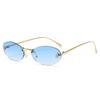New European and American FF letter oval frameless women's sunglasses elegant diamond-encrusted small frame sunglasses UV protection
