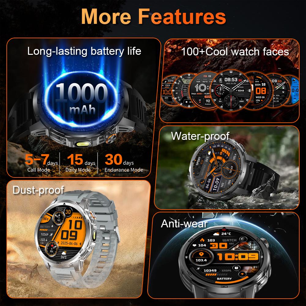 MEVADEN New 1.85 Inch Men's Bluetooth Call Smart Watch Sports Fitness Tracker Heart Monitor LED Flashlight Smartwatch For Android IOS 1000mAh MD60