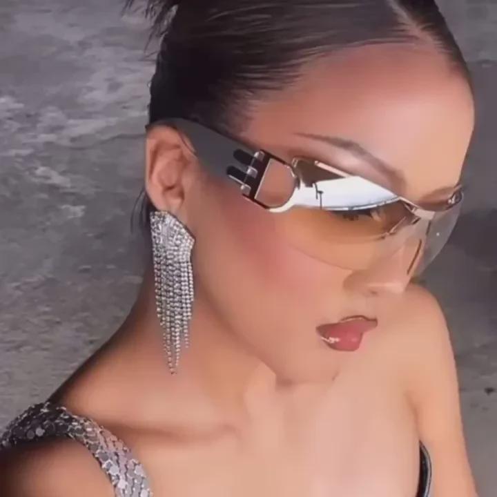 Y2K Millennium Frameless Metal Sunglasses - Stylish Oversized Women's European & American Design with Sunscreen Protection