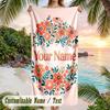 Floral Cat Portrait 1 Theme Quick Dry Beach Towel Custom Name Text Print Large Sand Resistant Towel Beach Vacation