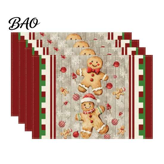 Christmas Table Mat 4Pcs Linen Placemat Set, Cartoon Snowman Gingerbread Gnome Durable Mats Mat, Heat Resistant Place for Holiday Party Placemats