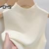Women Knitted Vest Tops Slim Fit Half-High Collar Sleeveless Top Solid Color Stretchy Knit Blouse Daily Wear
