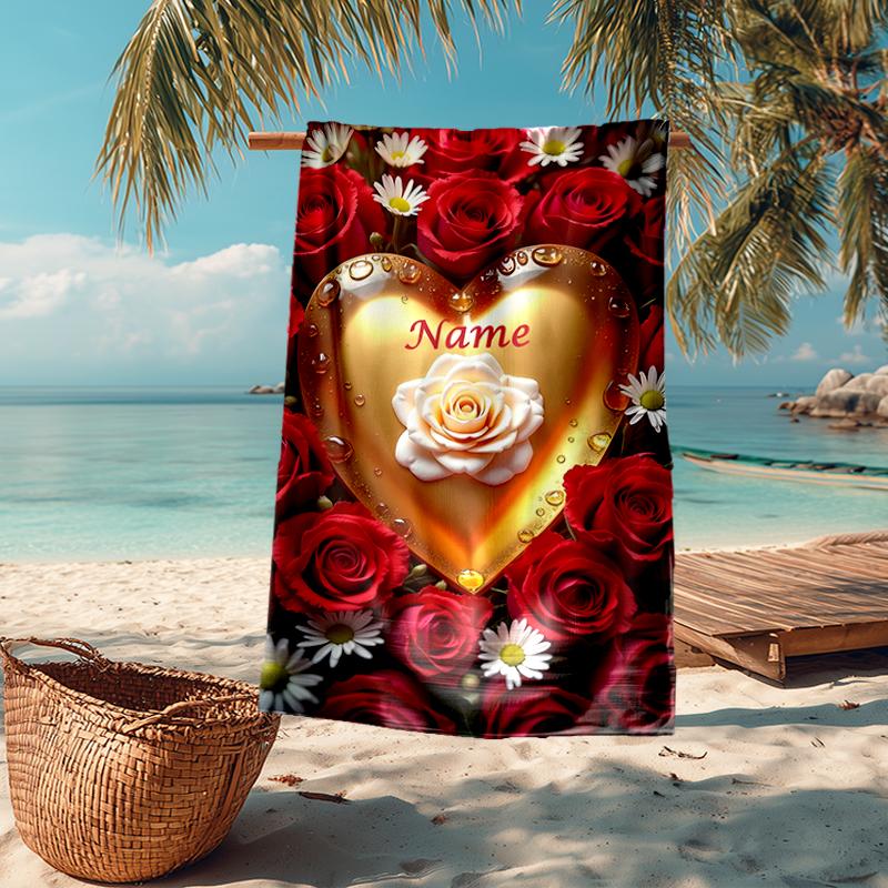 Custom Name Ultra-Soft Beach Towel with Love Theme,Ideal for Pool - Camping, Diving - Perfect Travel Essential, Vibrant Beach Towel.