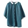 Johnature Women Vintage Summer Shirts Tops Turn-down Collar Half Sleeve Button Blouses Casual Women Shirts