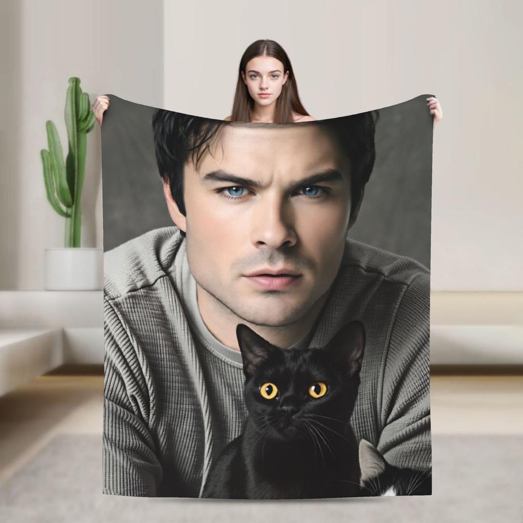 Damon Salvatore The Vampire Diaries Blanket Soft Warm Comfortable Plush Throw Living Room Flannel Bedspread Bed Cover
