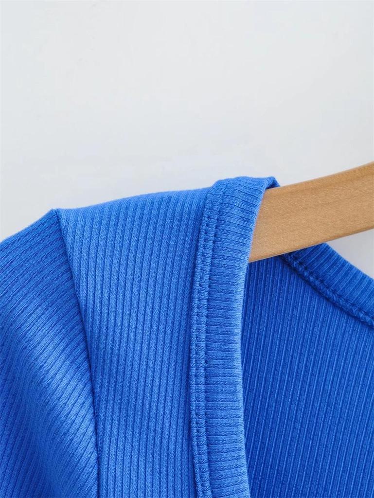 Trendy Women's Ribbed Crew Neck Long Sleeve Crop Top