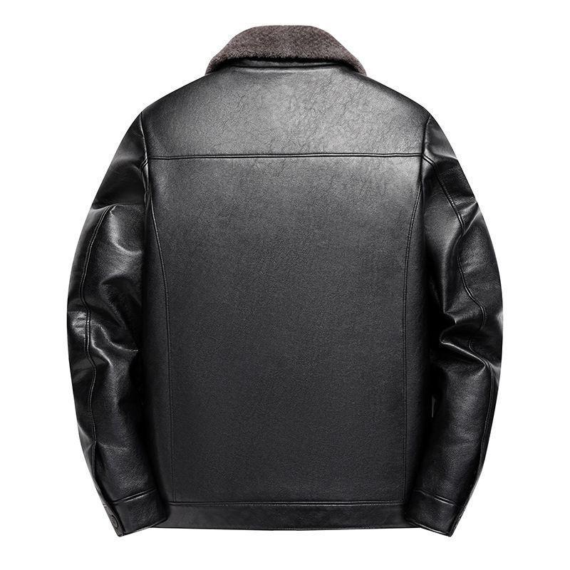Thickened Lambskin Leather Jacket with Fur Lining for Middle-Aged and Elderly Men